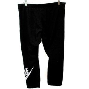 Nike Black Floral Print Swoosh Leg Logo Crop Leggings Running Pants Womens M
